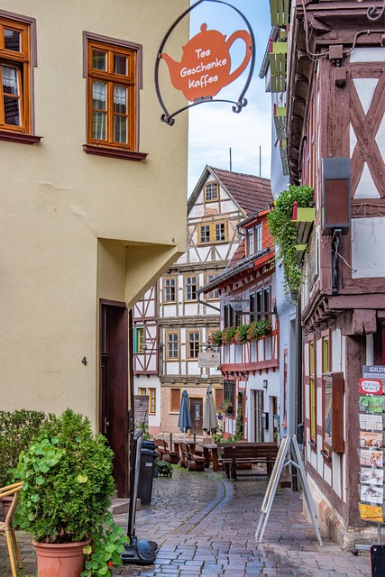 town, germany, street, alley, downtown, thuringia, schmalkalden, truss, architecture, buildings, city, urban