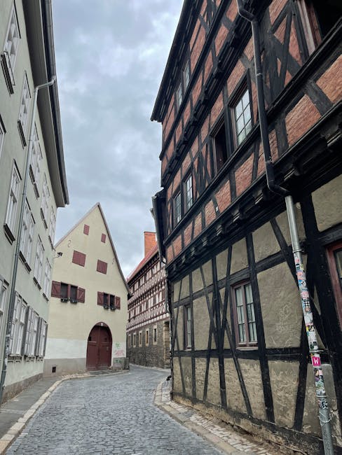 Discover the half-timbered architecture of Erfurt's charming paved street in Germany.